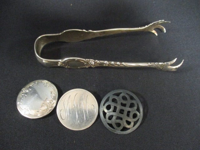 Victorian Sterling Sugar Cube Tong and Three Sterling Pins (1 of 7)