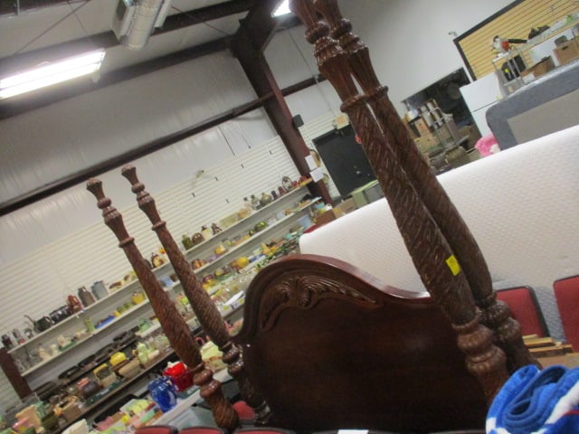 Vaughn Furniture Co. Carved Wood 4 Poster Bed with Wood Rails (1 of 1)