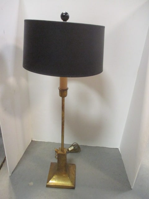 Brass Candle Stick Lamp with Black Shade (1 of 5)