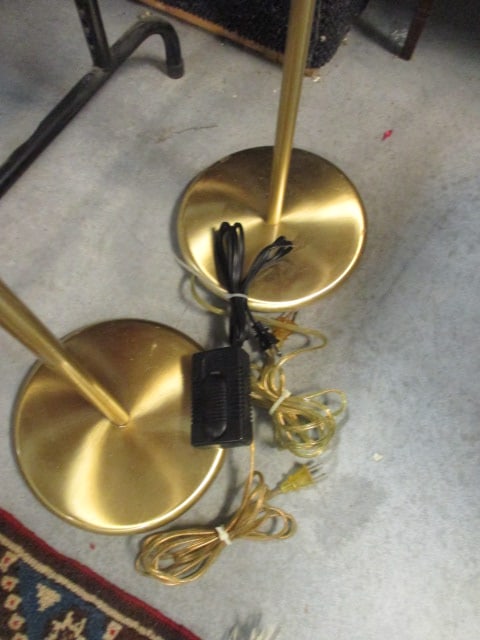 Pair of Brushed Brass Swing Arm Halogen Bulb Floor Lamps - 2