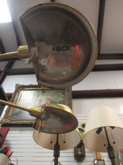 Pair of Brushed Brass Swing Arm Halogen Bulb Floor Lamps - 3