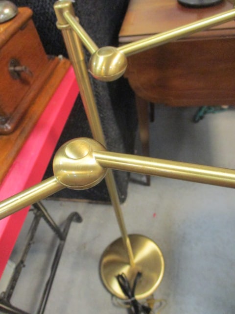 Pair of Brushed Brass Swing Arm Halogen Bulb Floor Lamps - 4