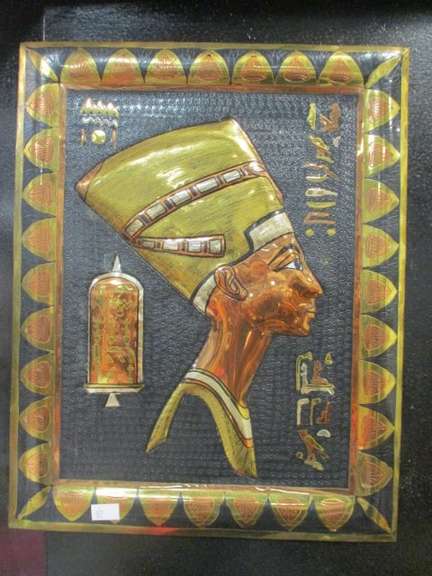 Egyptian Queen Nefertiti in Relief Brass/Copper Plaque (1 of 4)