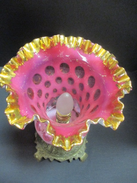 Vintage Fenton Cranberry Opalescent Coin Dot Torchiere Table Lamp - 2