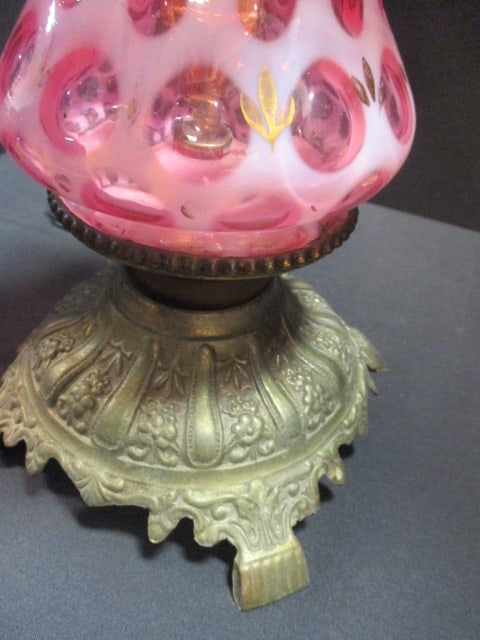 Vintage Fenton Cranberry Opalescent Coin Dot Torchiere Table Lamp - 3