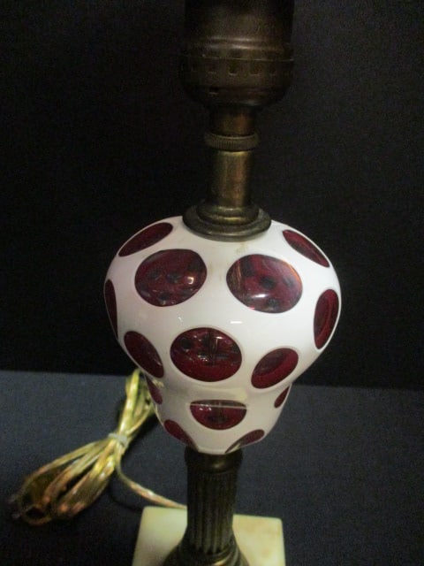 Vintage Fenton Cranberry Coin Dot Electric Post Lamp with Daisy & Fern Shade - 3