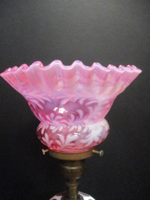 Vintage Fenton Cranberry Coin Dot Electric Post Lamp with Daisy & Fern Shade - 4