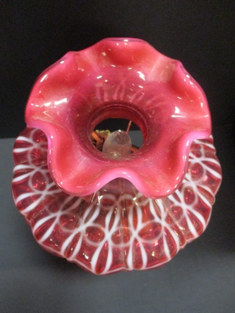 Rare Vintage Fenton Cranberry Opalescent Wedding Ring Shade Electric Lamp - 5