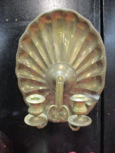 Brass Shell 2 Arm Candle Wall Sconce: 10 3/4"w x 13 1/2"h