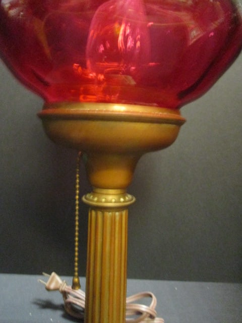 Vintage Fenton Neoclassical Style Pull Chain Electric Lamp with Cranberry Shade - 3