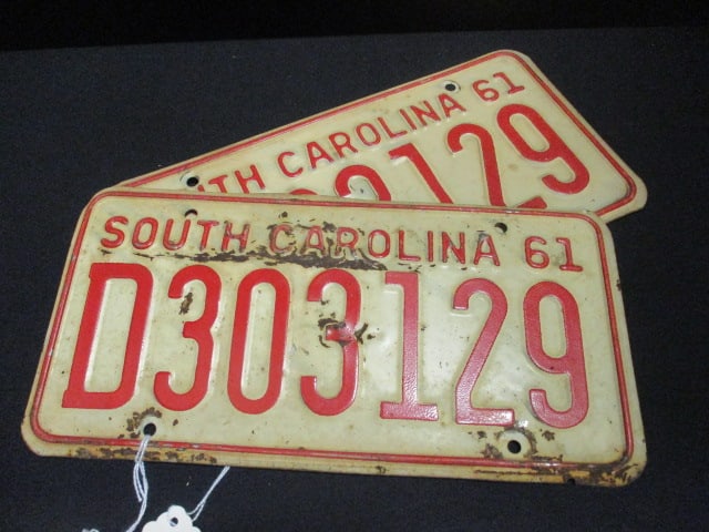 1961 South Carolina Matched Set of Embossed License Plates: .