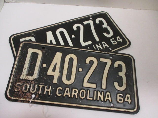 1964 South Carolina Matched Set of Embossed License Plates: .