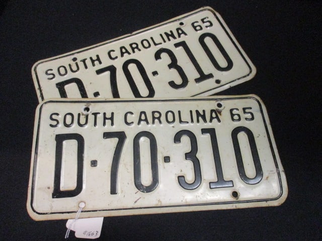 1965 South Carolina Matched Set of Embossed License Plates: .
