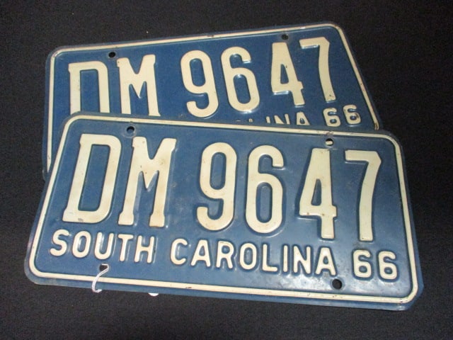 1966 South Carolina Matched Set of Embossed License Plates: .
