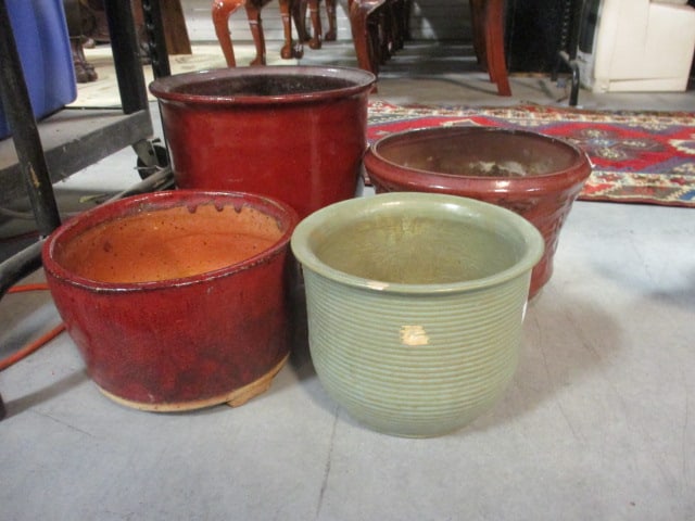 Four Glazed Planter/Pots: green pot has a few chips, Local Pickup Only