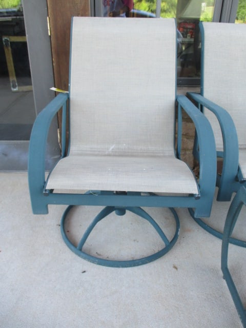 Three Green Metal High Back Swiveling Bouncy Chairs and Ottoman - 2