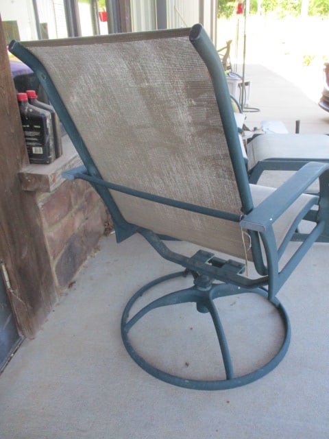 Three Green Metal High Back Swiveling Bouncy Chairs and Ottoman - 4