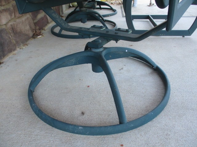 Three Green Metal High Back Swiveling Bouncy Chairs and Ottoman - 5
