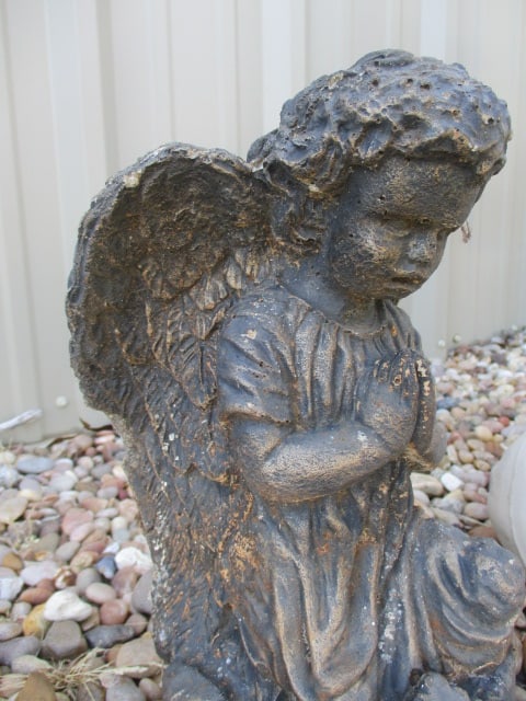 Painted Concrete Praying Angel Statue - 2