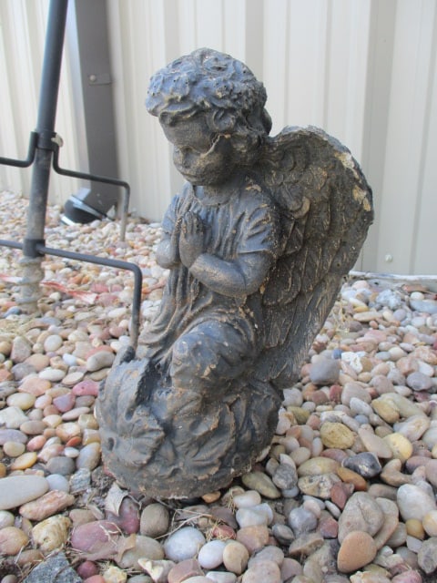 Painted Concrete Praying Angel Statue - 3