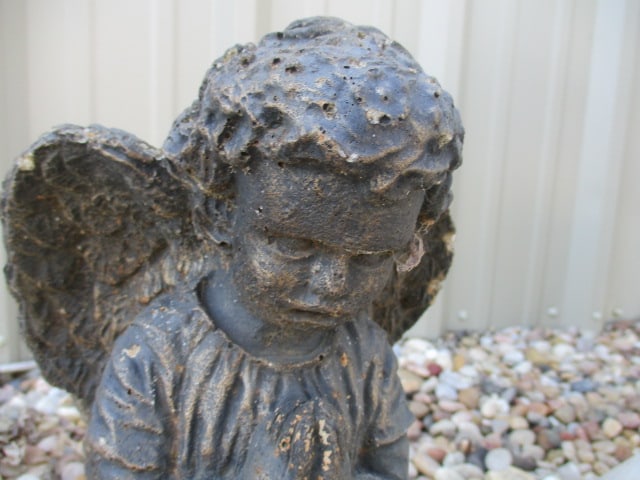 Painted Concrete Praying Angel Statue - 5