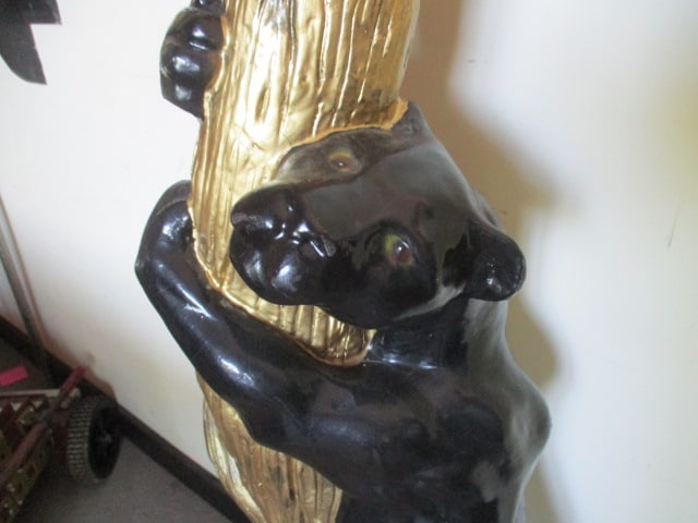 Signed Stylized Large Black Panter Climbing Tree Wildlife Floor Statue - 2