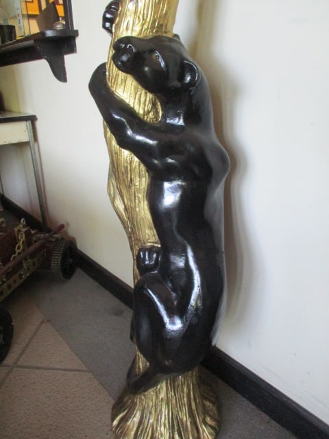 Signed Stylized Large Black Panter Climbing Tree Wildlife Floor Statue - 3