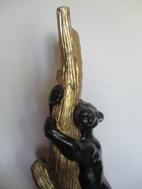 Signed Stylized Large Black Panter Climbing Tree Wildlife Floor Statue - 4