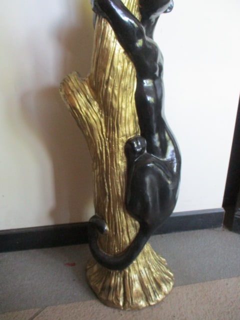 Signed Stylized Large Black Panter Climbing Tree Wildlife Floor Statue - 5