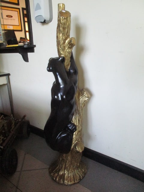 Signed Stylized Large Black Panter Climbing Tree Wildlife Floor Statue - 8