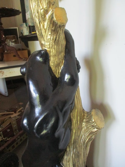 Signed Stylized Large Black Panter Climbing Tree Wildlife Floor Statue - 9