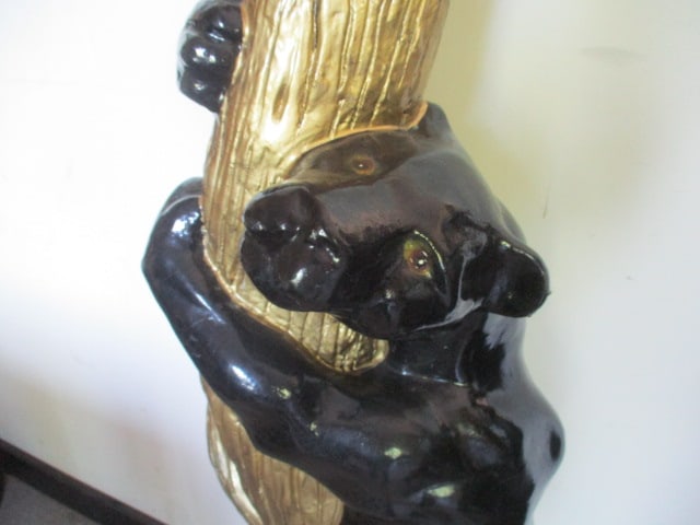 Signed Stylized Large Black Panter Climbing Tree Wildlife Floor Statue - 2