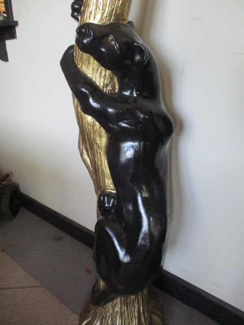 Signed Stylized Large Black Panter Climbing Tree Wildlife Floor Statue - 3