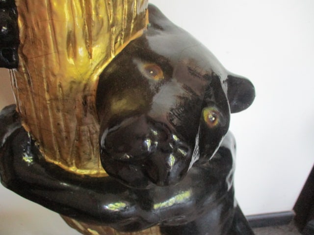 Signed Stylized Large Black Panter Climbing Tree Wildlife Floor Statue - 4
