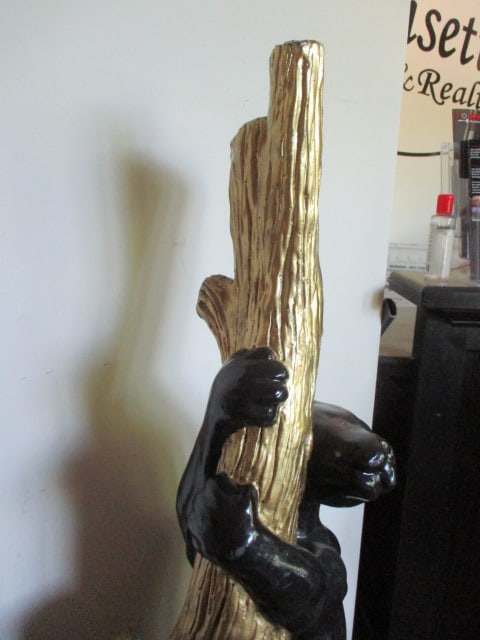 Signed Stylized Large Black Panter Climbing Tree Wildlife Floor Statue - 6