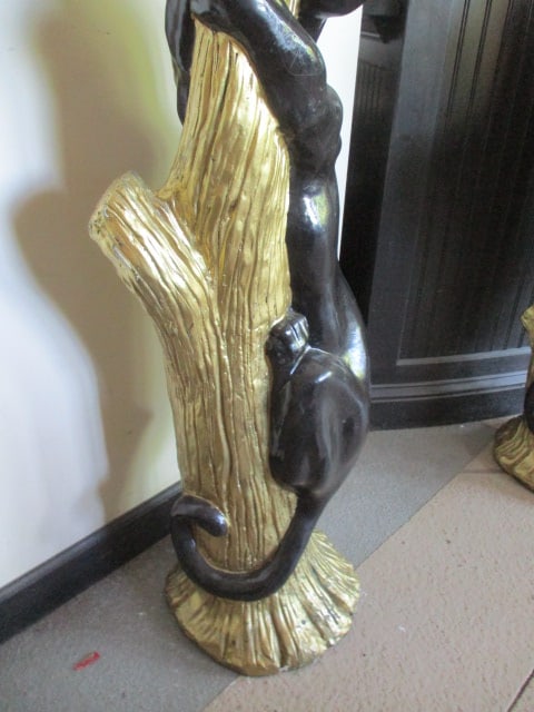Signed Stylized Large Black Panter Climbing Tree Wildlife Floor Statue - 7