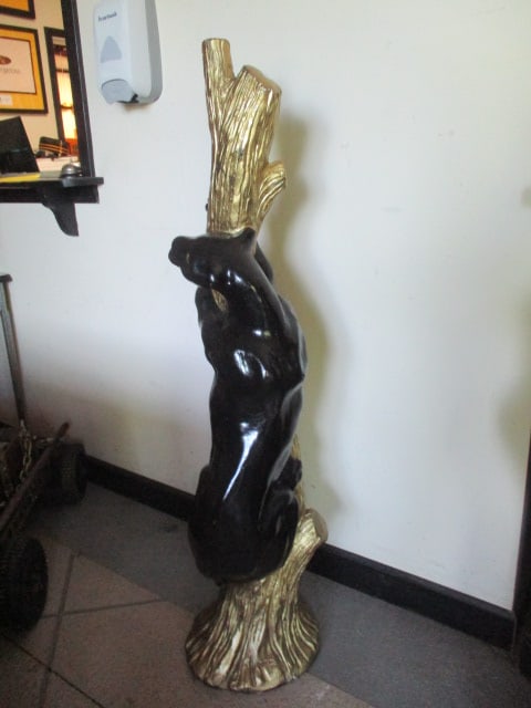 Signed Stylized Large Black Panter Climbing Tree Wildlife Floor Statue - 8