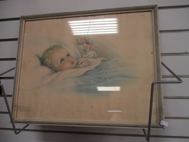Framed Marcella L. Austwick "Precious Awake" Illustrated Art Print: 19 1/5" x 15", some age discoloration spots and ripples