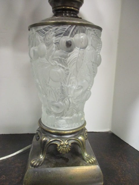 Pair of Frosted Embossed Cherry Fruit Motif Glass Body Lamps with Frederick Cooper - 3