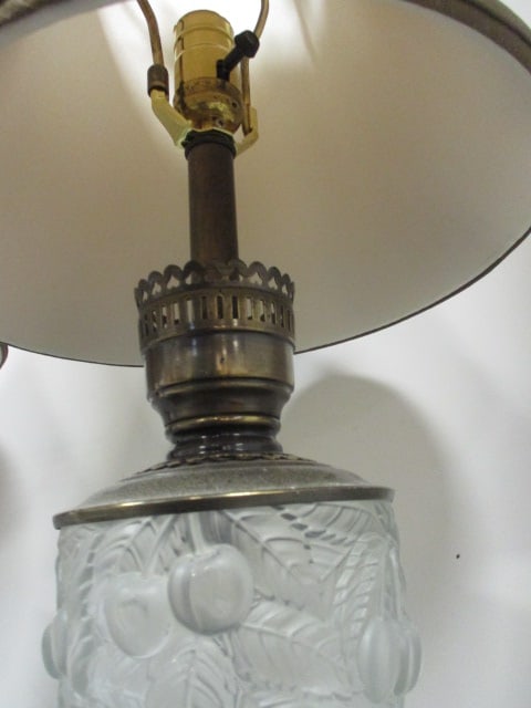 Pair of Frosted Embossed Cherry Fruit Motif Glass Body Lamps with Frederick Cooper - 4
