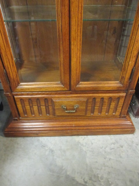 Stanley Oak Beveled Glass Door Display Cabinet with Drawer - 2