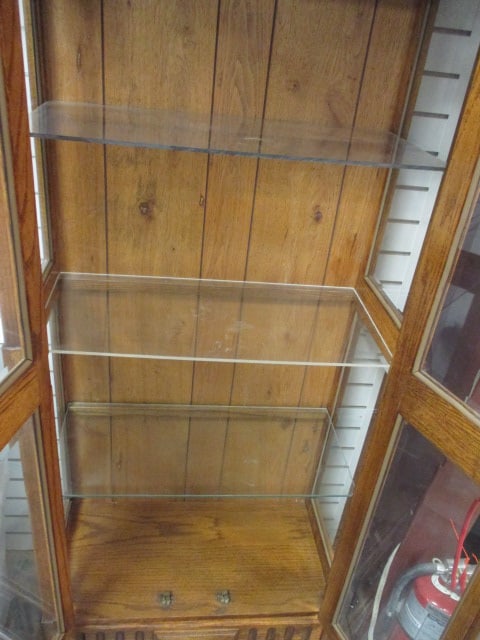 Stanley Oak Beveled Glass Door Display Cabinet with Drawer - 5