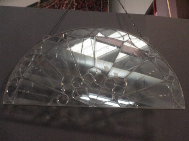 Leaded Glass Transom Architectural Panel: 36" x 18", beveled glass sections with cut designs, Local Pickup Only