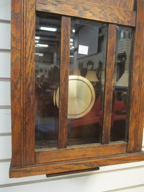 Antique Oak Arts & Craft Style Regulator Wall Clock - 2