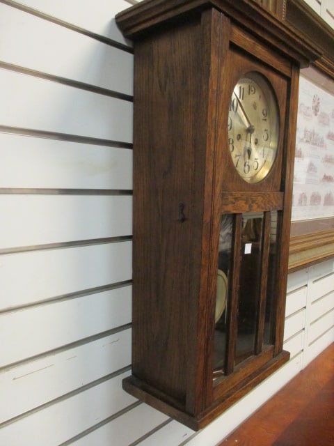 Antique Oak Arts & Craft Style Regulator Wall Clock - 4