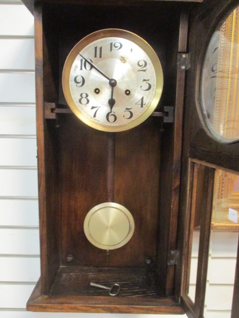 Antique Oak Arts & Craft Style Regulator Wall Clock - 5