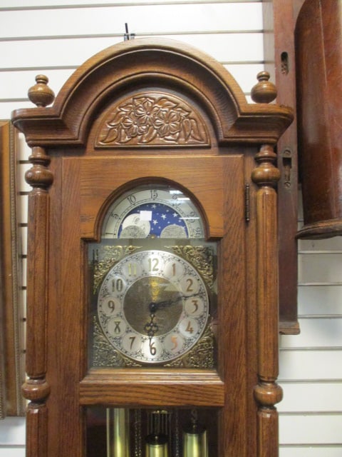 Ethan Allen Oak Weight Driven Moon Phase Dial Grandfather Floor Clock - 2