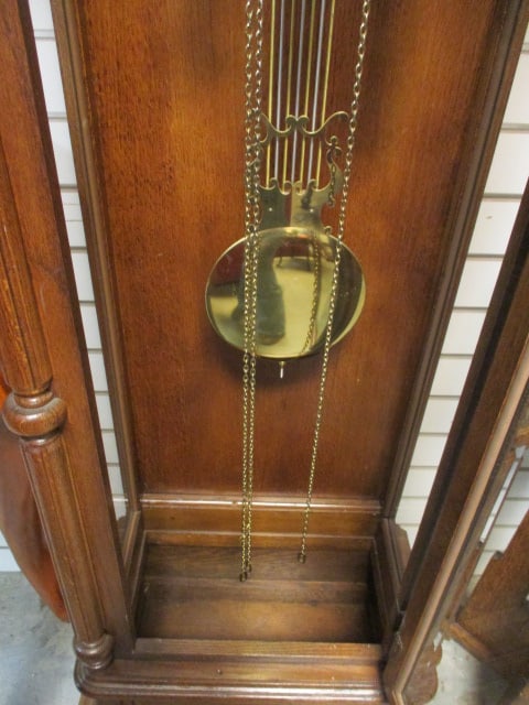 Ethan Allen Oak Weight Driven Moon Phase Dial Grandfather Floor Clock - 7