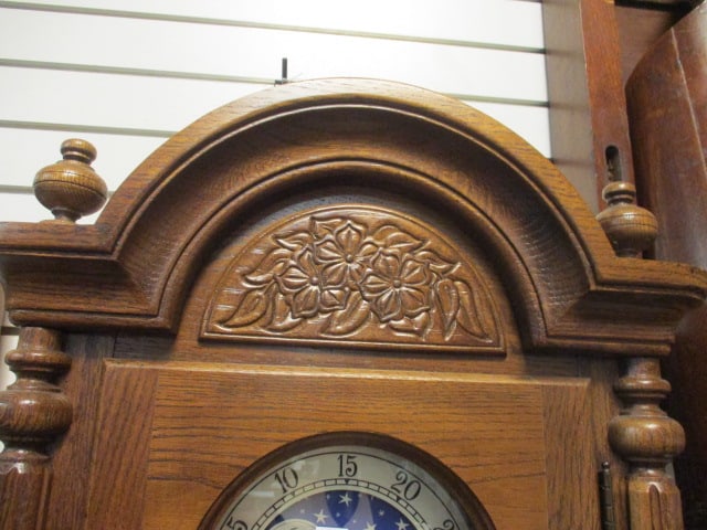 Ethan Allen Oak Weight Driven Moon Phase Dial Grandfather Floor Clock - 8