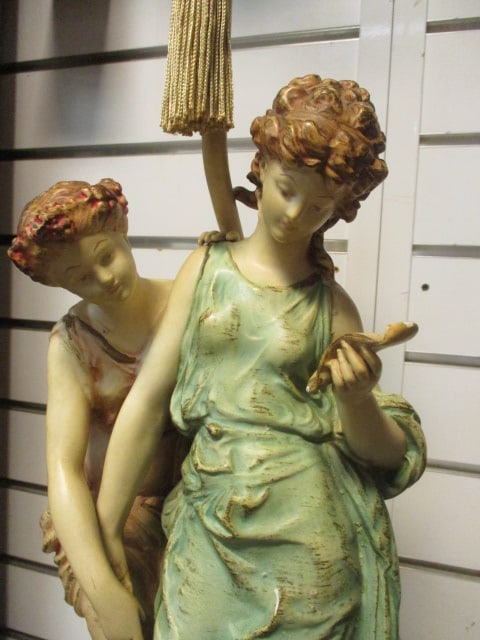 Vintage Handpainted Spelter Neo Classical Figural Table Lamp - 4